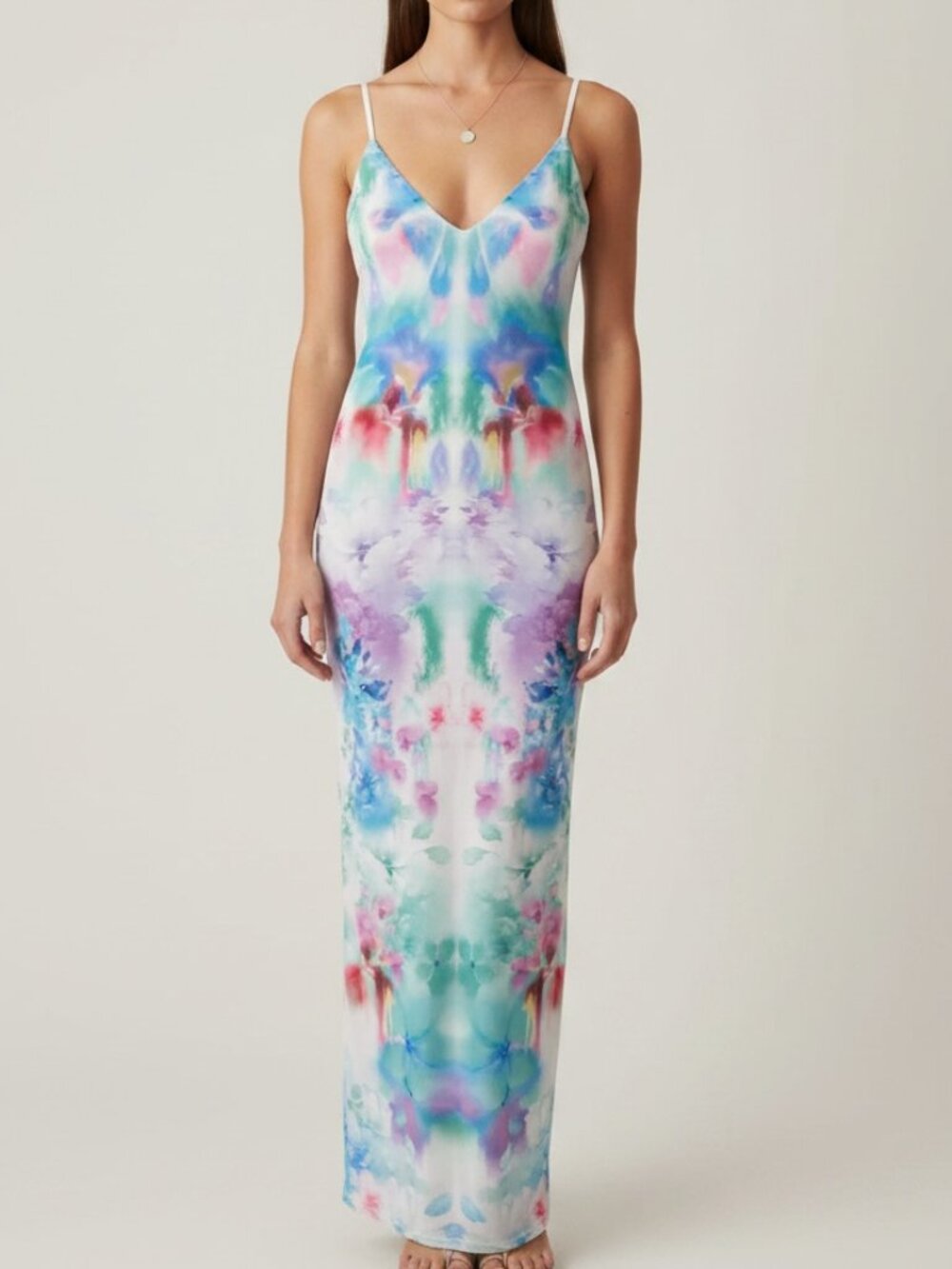 AFRM Womens XS Watercolor Floral Abstract Mesh Slip Maxi Bodycon Dress